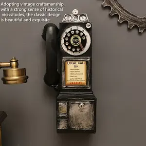 [Vintage Telephone Wall Decor] Black Vintage Resin Telephone Wall Decor - Antique Style "Local Call" Design, No Power Required, Lightweight with Golden Accents Poster Ornaments Red-7111