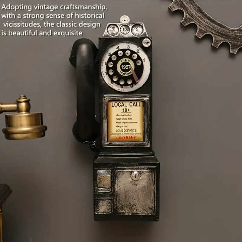 Black Vintage Resin Telephone Motif Decorative Wall Art - Antique "Local Call" Design, No Power Required, Lightweight, Golden Accents, Red-7111 Home Decor Statue Ornament