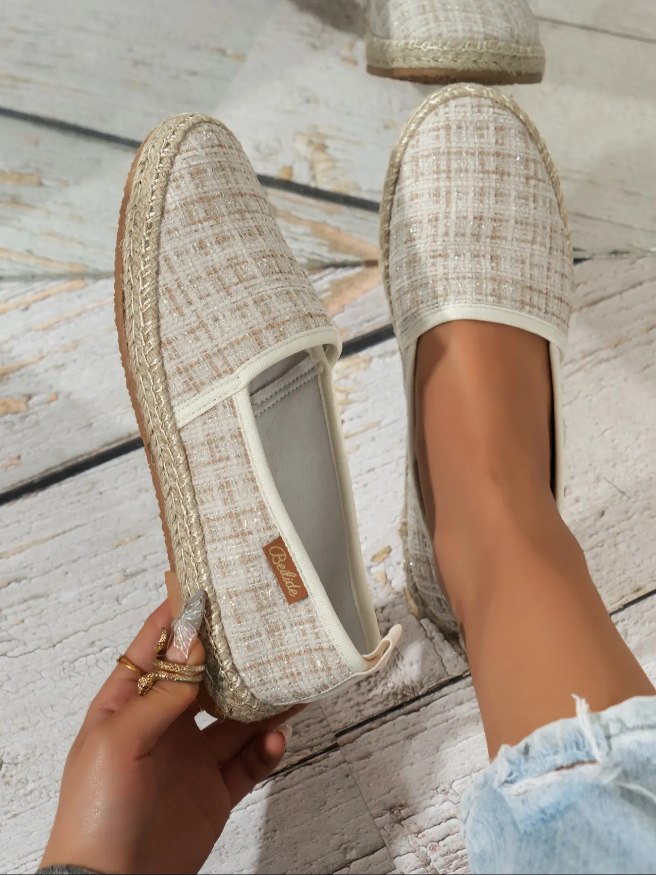 Women's bohemian flat shoes, Slip On Shoes, Slip On Lightweight, simple pastoral design with hemp rope bottom, comfortable and breathable without grinding feet, suitable for daily casual occasions, as the best choice for gifts, back-to-school season