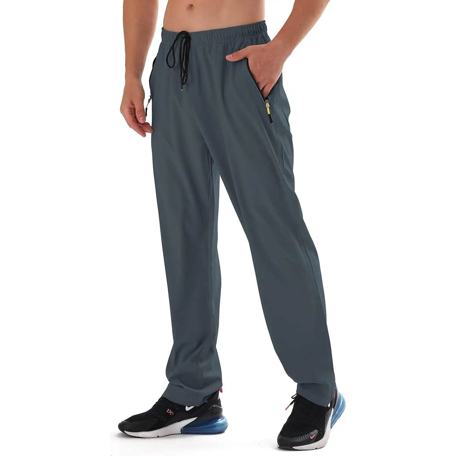 Men's Elastic Waist Hiking Pants - 92% Polyester, 8% Spandex, Water-Resistant, Quick-Dry, Lightweight Outdoor Pants with Zipper Pockets