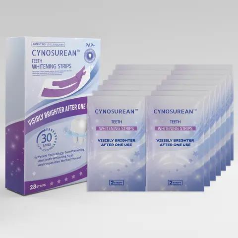 CYNOSUREAN Whitening Teeth Strips (28-Count Multi-Pack) - Peroxide-Free, Enamel-Safe, Non-Sensitive Oral Care Self Care Product, Peppermint Flavor, Teeth Stain Remover, Peel-Press-Fold-Go, No Cellulose Gum/Water, Bright Smile Support for Adults