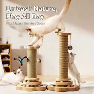2-in-1 Sisal Cat Scratching Post with Teaser Wand & Mini Cat Tree Durable Lint-Free Design for Healthy Claws & Boredom Relief