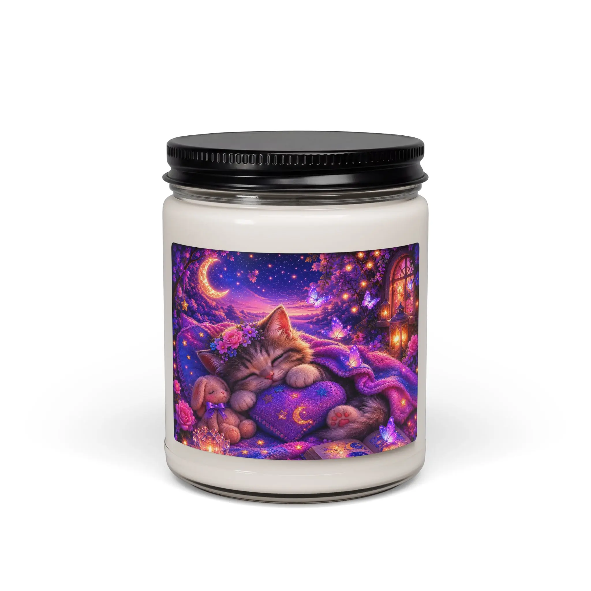 Dreamy Sleeping Kitten Scented Soy Candle | Cute Cat Candle | Cozy Fantasy Home Decor | Whimsical Gift | 9oz Soy Candle