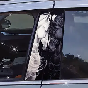 2 Pack Black and White Horse Car Decals Self Adhesive PVC Bumper Protector Sticker Easy to Apply and Remove Rectangular Vehicle Decoration Artistic Design for Horse Lovers Gift Car Decorative Sticker
