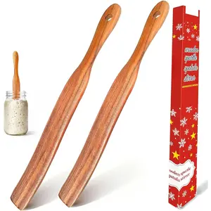 2 count Spurtle for Sourdough Starter, Mixing, Stirring, Reaching Bottom of Jar, Dough Whisk,Sourdough Spurtles Spatula Wooden Spoon for Baking, Cooking, Bread Making Tools