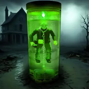 Horror Movie Character Water Lamp - 9-inch Crystal Lake Diorama LED Night Light with Action Figure Halloween Home Decor Gift Decorative Centerpieces Led Color Changing Usb Powered Neon