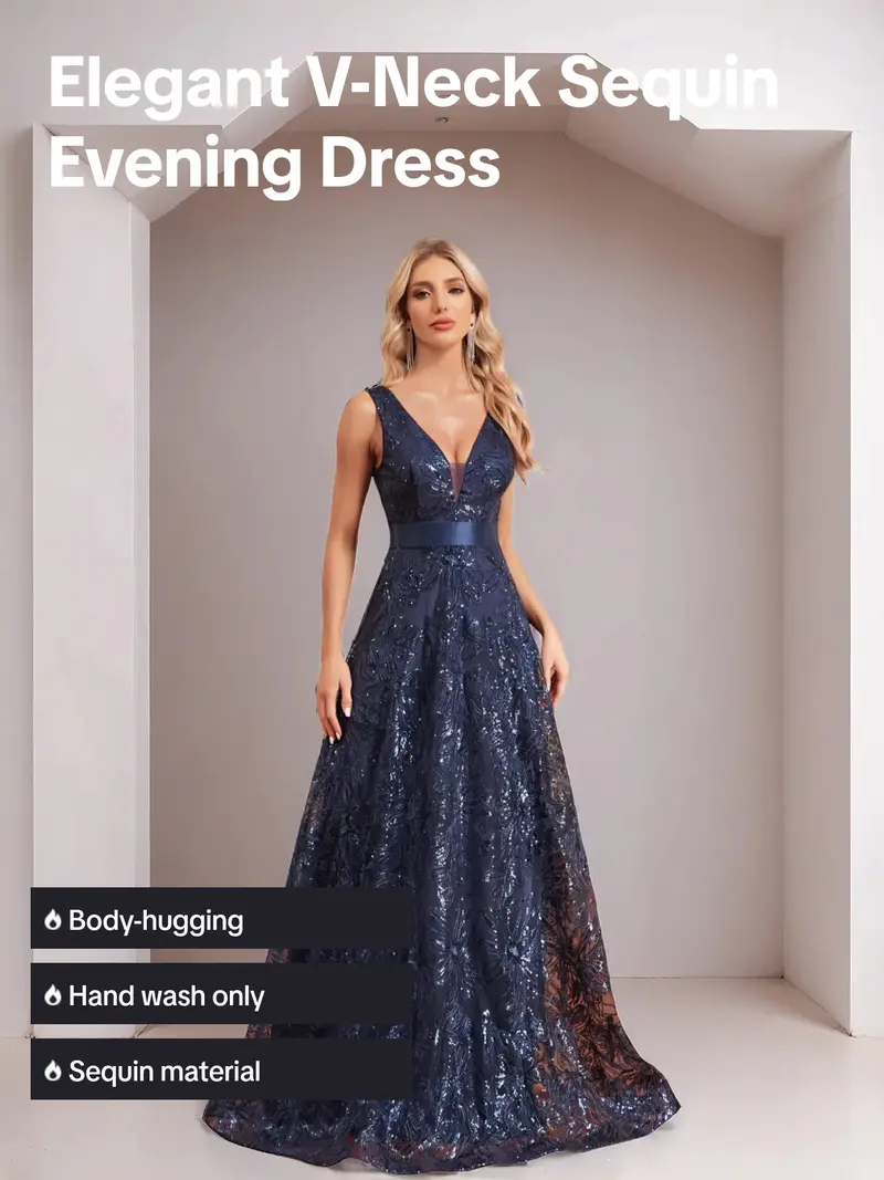Elegant Long Sleeveless Woven Formal Evening Gown, Asymmetrical Shoulder  Design, Sequins & Lace Detailing, Perfect for Parties & Night Out - TikTok  Shop