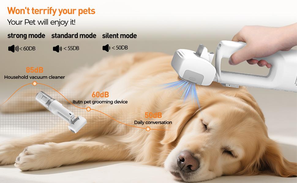 Cordless Pet Grooming Vacuum Set, 60dB quiet hair removal,with 5 pet grooming and cleaning tools one-touch pet hairremoval vacuum brush, zero airborne hair technology, verysuitable for anxious and sensitive pets. Cordless Pet Grooming Vacuum Set, 60dB quiet hair removal,with 5 pet grooming and cleaning tools one-touch pet hairremoval vacuum brush, zero airborne hair technology, verysuitable for anxious and sensitive pets.