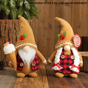 1pc/2pcs Christmas Gnome Figurines Set, Handcrafted Decorative Gingerbread Man Dwarf Dolls, Festive Collectible Pet Teddies, Non-Electric, for Holiday Tabletop Decor, Suitable for Ages 14+ Ornaments Decoration