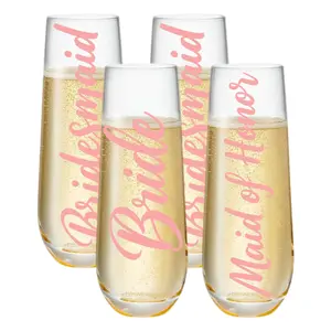1/4 Pack Wedding Stemless Champagne Flutes, 8oz Champagne Flutes, Prosecco Glasses, Mimosa Glasses, Perfect Wedding Gift