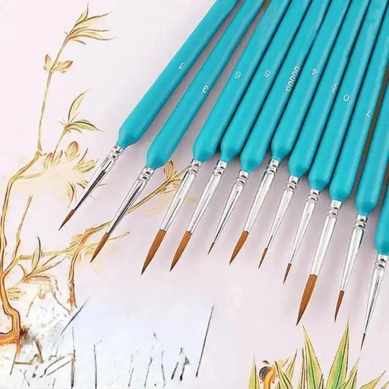 11Pcs Miniature Detail Paint Brushes Set Fine Tip Precision Art Brushes for Acrylic Oil Watercolor Face Nail Model Painting Line Drawing Artist Brush Set for Hobby Art Supplies