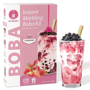 O's Bubble Instant Boba Kit Marbling Boba Kit | boba tea kit | Tapioca pearl | Marbling Syrup | Non-Dairy | Shelf Stable | Vegan | Gluten-Free | Strawberry (Pack of 4)
