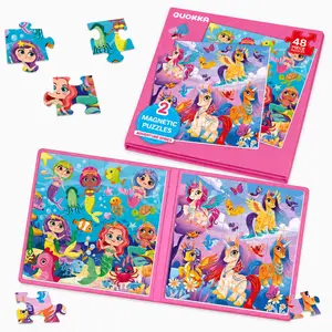 QUOKKA Magnetic Puzzles Book - 2 Sets of 48-Piece Animal Jigsaw Puzzles for Kids Ages 4-6, Unicorn/Mermaid Colorful Travel Toy for Road Trips, Magnetic Hold to Boost Fine Motor, Attention to Detail & Visual Skills, Fine Motor Skills, Animals
