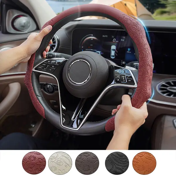Napa Nappa Embossed Leather car steering wheel cover - Non-Slip, Wear Resistant, Ultra-Thin - Universal Grip Cover for Four Seasons car accessories wo