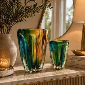 Aurora Luxe Glass Vase Set Radiance in Every Detail Elegant Home Decor Piece for Living Room or Office with Vibrant Colors