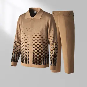 Cafe Criss-Cross Pattern Walking Suit Long Sleeve Set