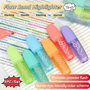 3pcs Set Glitter Sand Highlighters, Chisel Tip Pastel Highlighter Pens, Eye-Friendly Soft Color Markers for Journaling, Note Taking, Doodling, School Office Supplies