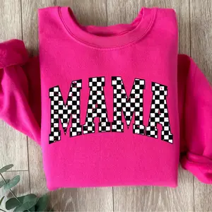 Checkered Mama Sweatshirt, Cute Retro Mom Crewneck, New Mom Gift, Pregnancy Announcement, Mothers Day Gift, Trendy Vintage Mom Sweater
