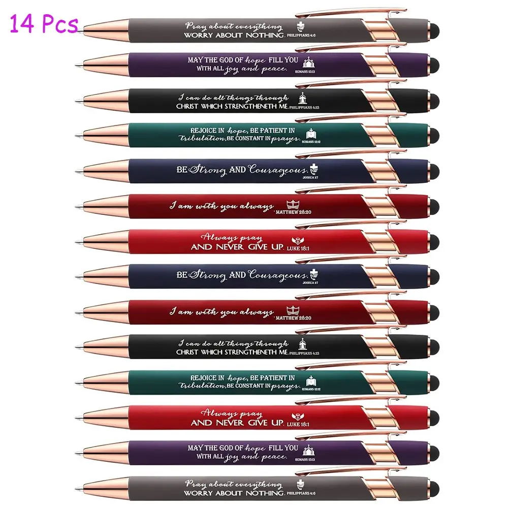 14/28 Pcs Bible Verse Pens Ballpoint, Fun, Motivational Pens, Christian Stylus Pen with Inspirational Quotes, Bible Verse for Touch Screens, Women, Men, Christmas Church Sunday, School, Office Stationery, Writing Stationery, Pen