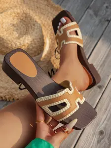 Vintage Thick Sole Sandals, Square Toe One-Piece Slippers, Summer Beach Versatile Lazy Shoes, Perfect for Vacation Wear
