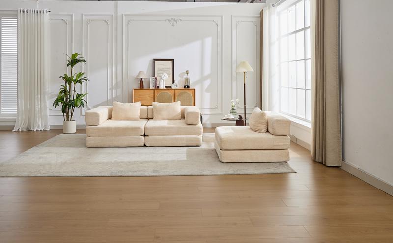 Niccae Convertible Floor Sofa Bed Chenille Modular Sectional No Assembly for Living Room Bedroom Space Saving Multi Purpose Furniture