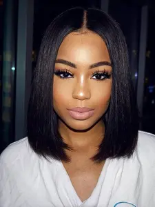 Black Straight Bob Human Hair Wig Invisible Knots Glueless Beginner Wig 5x5 Lace Front Wigs For Women Human Hair Pre Plucked And Pre Cut Hairline, Short Bob Lace Closure Wig 10-16 inches