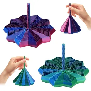 2Pcs 3D Printed Expanded Sensory Fidget Star, Expandable 4.3 Inch Fractal Fidget Toys Octagonal with Handle, Colorful Whirling Spiral Design for Stress Relief (Blue-Purple + Blue-Green)