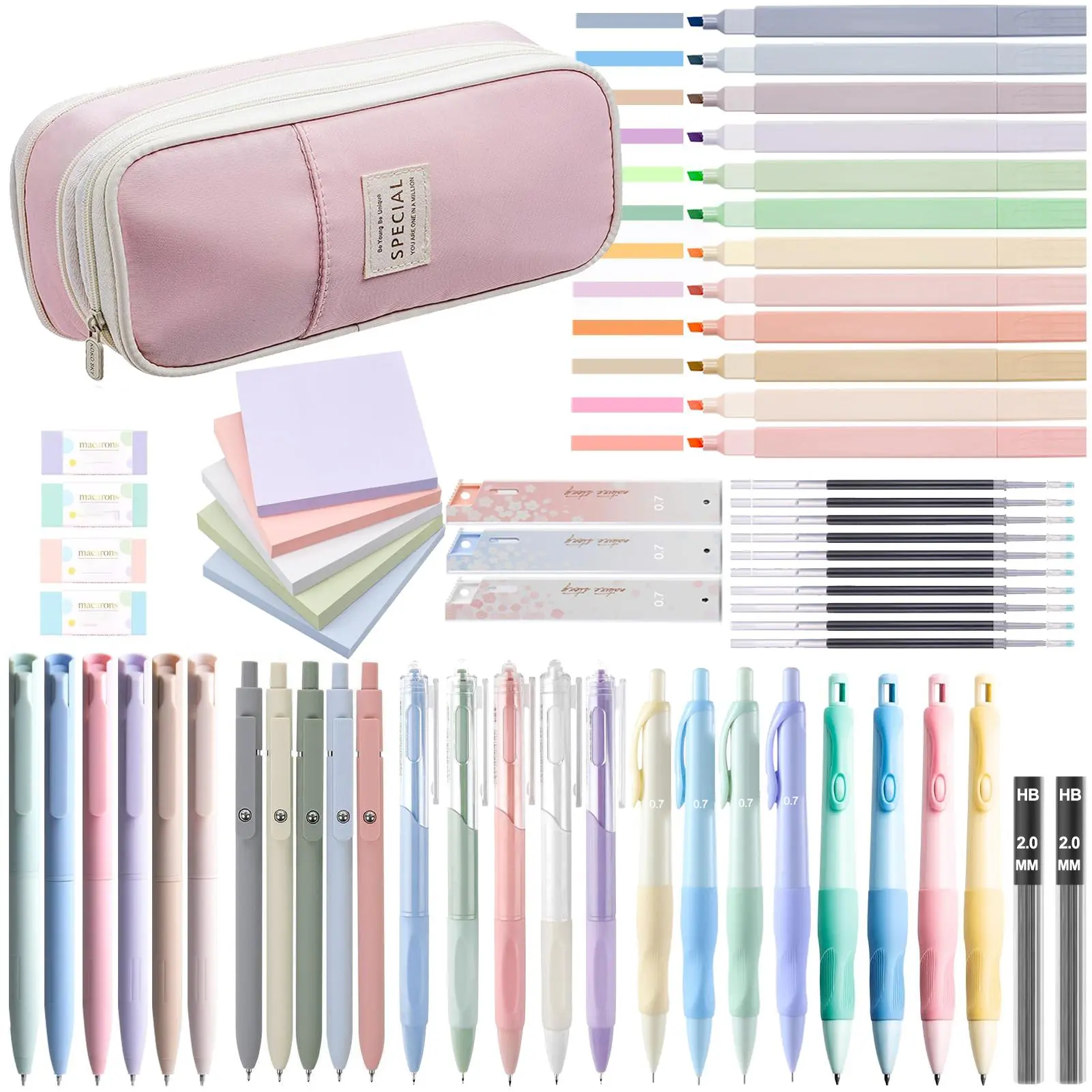 Aesthetic School & Homeschool Supplies Set, 1 Set Including Highlighter & Gel Pen & Mechanical Pencil & Pencil Case & Accessories, Cute Stationery Set, Art Materials, Student Essentials, Art Supply