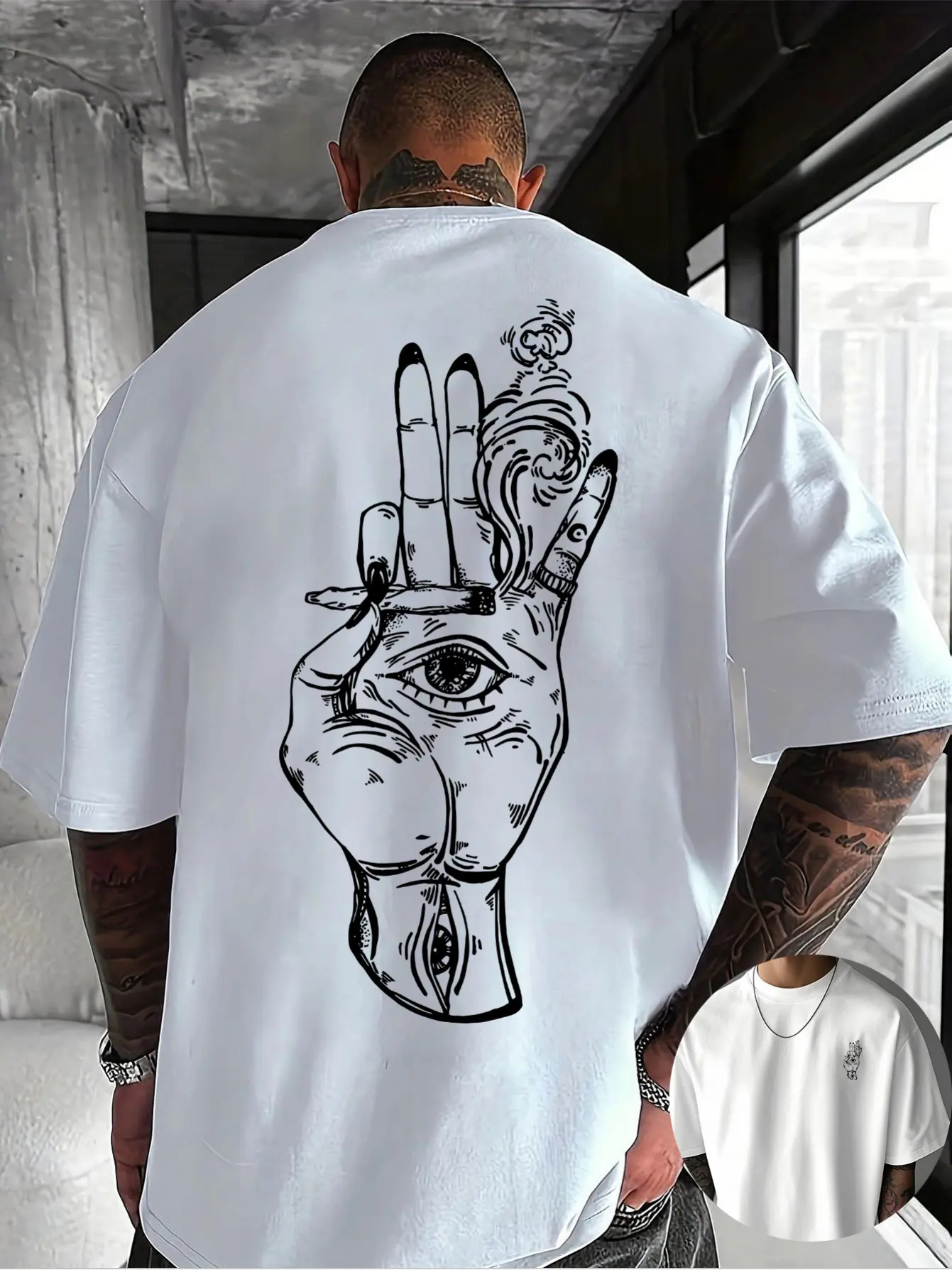 [Front and Back Dual Images]Creative Front and Back Printed Pattern Round Neck T-shirt, Trendy and Fashionable Short Sleeves for Summer, Casual Everyday Style Top, Essential for Outdoor Leisure, a Great Gift Choice, PLUS SIZE