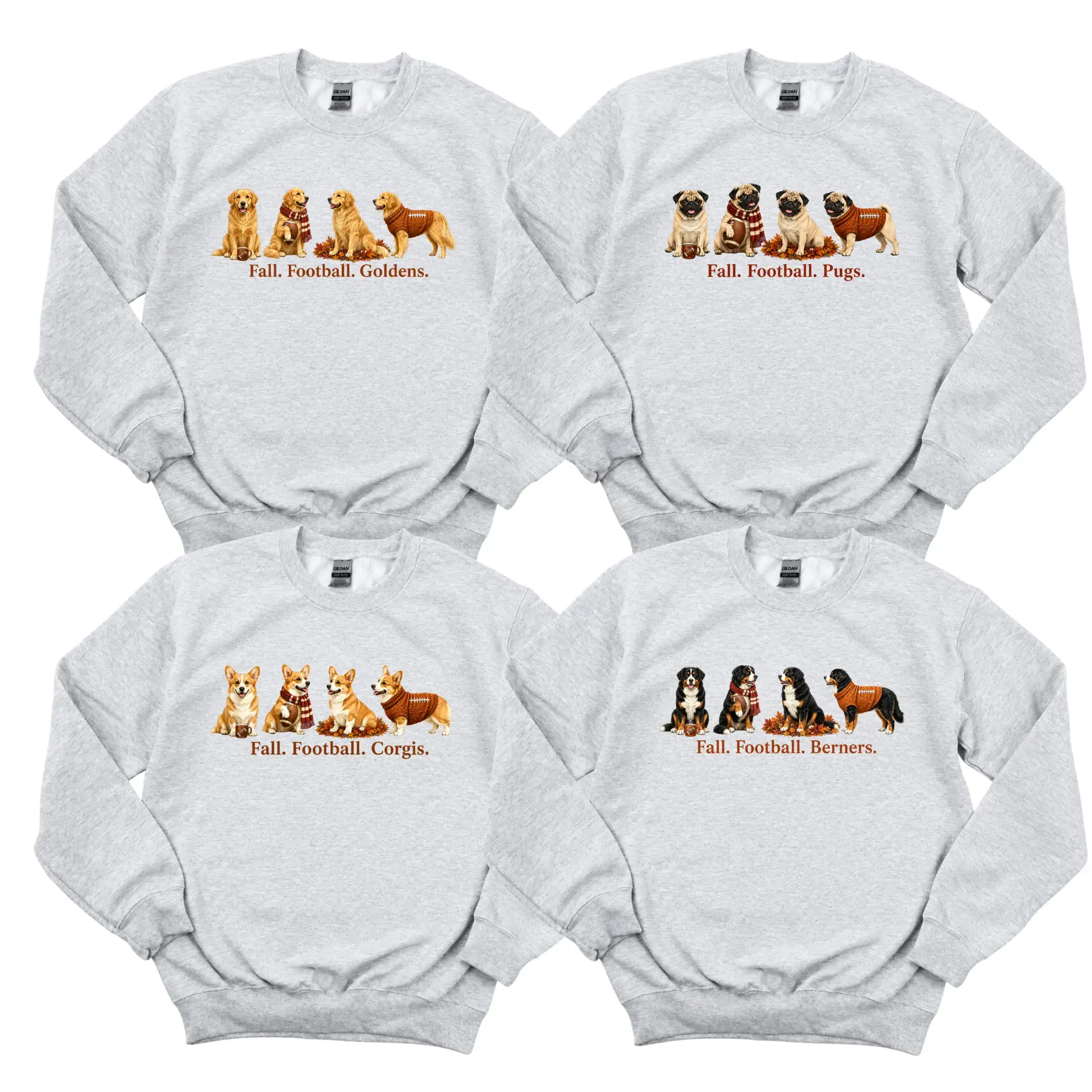 Custom 50+ Dog Breeds Football Sweatshirt - Ash Grey, Fall Football Dog Crewneck, Personalized Game Day Pullover for Dog Mom, Dog Dad and Pet Lovers - HARSIN