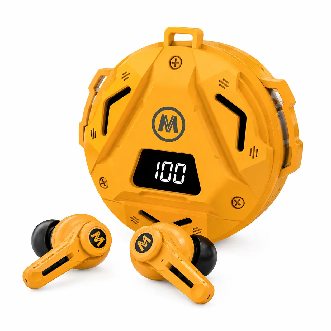 Mecha Punk Gaming Earbuds - LED Screen, Bluetooth 5.4 Ultra Low Latency, ENC Noise Cancelling, HiFi Bass, 120H Playtime Wireless Earphones for Game Console, Cellphones, Sports with USB Charging Support, Earbuds For Gaming, Enc Calls