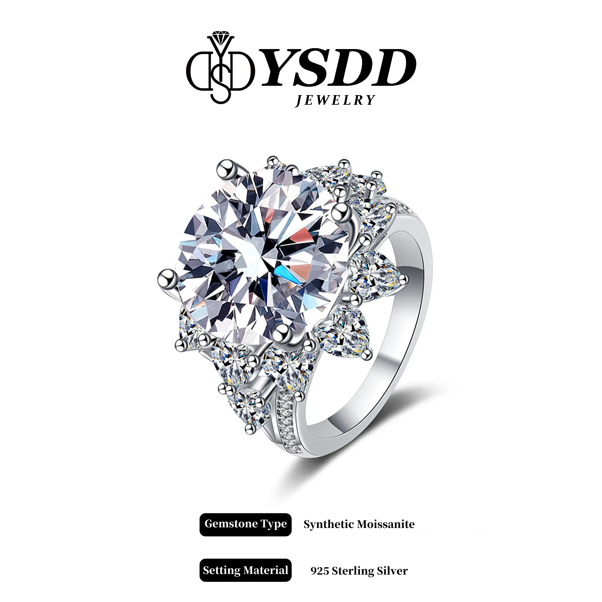 【Floral Queen】2CT/3CT/10CT Glamorous Floral Ring  Moissanite Rings in 925 Sterling Silver