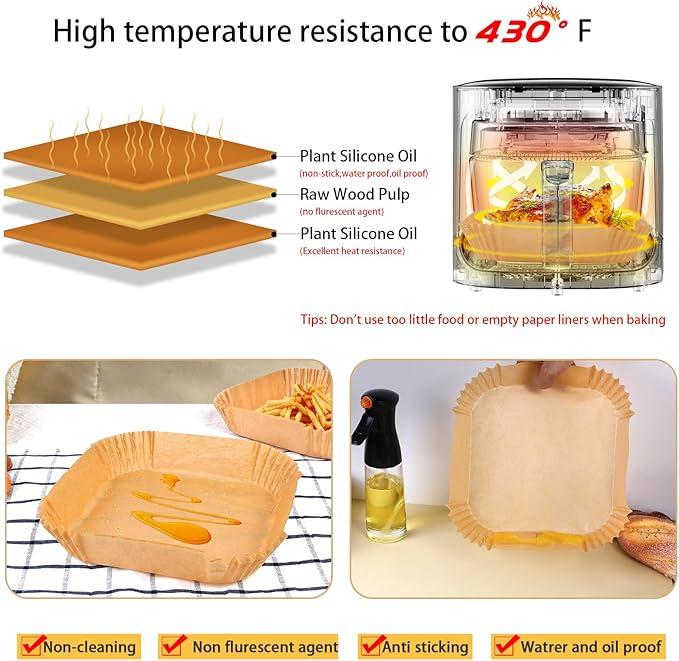 Air Fryer Paper Liners, 100PCS Non-stick Oil Resistant Air Fryer Parchment Paper Liners, 8 Inch Air Fryer Liners Disposable, Airfryer Liners for 5-8QT Air fryer, Baking, Roasting Microwave Bakeware Utensils Bakeware Utensils