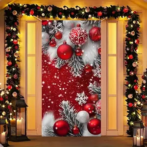 Christmas Balloon Pattern Backdrop, 1 Count Christmas Themed Party Decoration Banner, Wall Decoration, Photography Background, Indoor & Outdoor Decoration, Home Decor, Ornaments