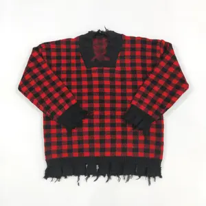 Red Black plaid print long sleeve Girls Knitwear Sweater