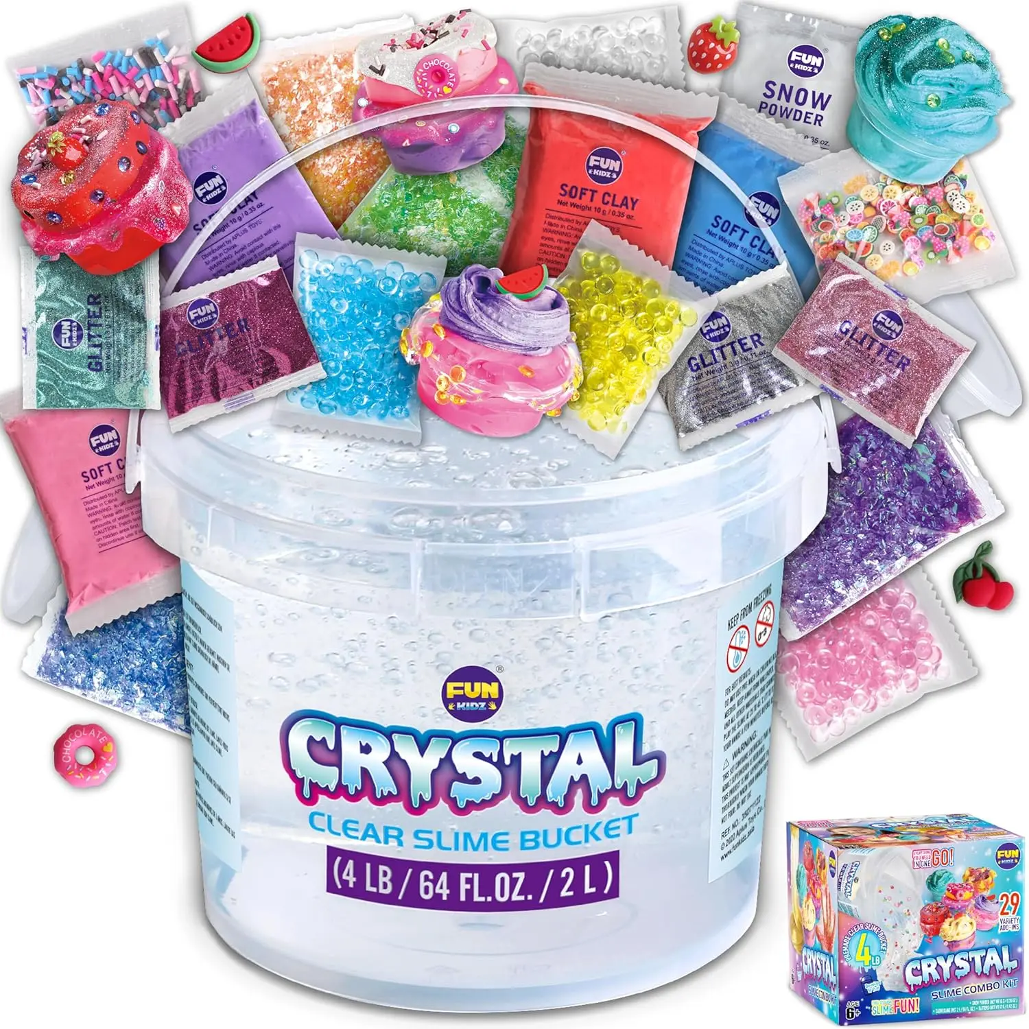 4LB Huge Clear Slime Bucket  | 64oz Crystal Slime with 29 Fun Add-ins | Ultimate DIY Slime Kit for Kids & Party Gifts