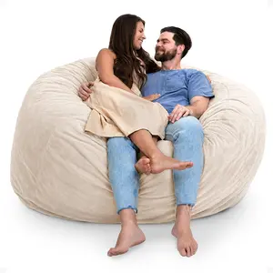 Ultimate Sack 6 ft Bean Bag Chair, Oversized Indoor Comfy Lounger, Ivory Fur