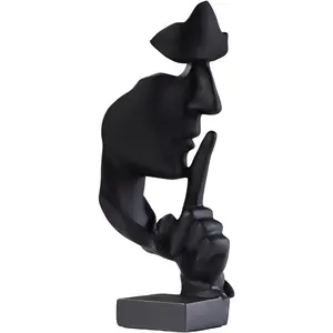 aboxoo Thinker Statue, Silence is Gold Abstract Art Figurine, Modern Home Resin Sculptures Decorative Objects Piano Desktop Decor for Creative Room Home, Office Study Decor (Large Black)