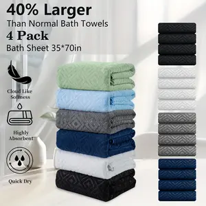 4 Extra Large Bath Towels, 35X70 Inch Extra Large Bathroom Towels, Super Soft Fluffy Thick Bath Towels, Absorbent Quick-Drying Towel High, 4 Extra Large Bath Towels, Suitable for Bathroom, Hotel, Gym, Home Bathroom Supplies