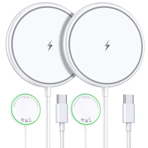 WTUHU 2-Pack 15W MagSafe Magnetic Wireless Fast Charging Charger - Sleep-Friendly LED Pad, Cordless Charging for iPhone 16/15/14/13/12 Pro Max Plus, AirPods 2/3/Pro, Cellphone Smartphone Mobile Device Protection