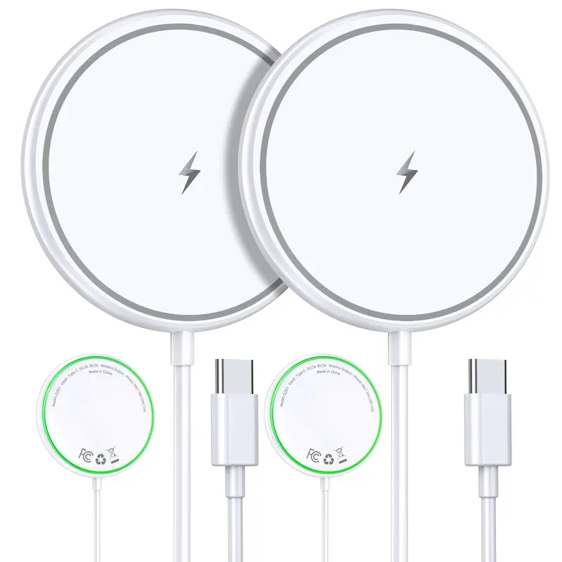 WTUHU 2-Pack 15W MagSafe Magnetic Wireless Fast Charging Charger - Sleep-Friendly LED Pad, Cordless Charging for iPhone 16/15/14/13/12 Pro Max Plus, AirPods 2/3/Pro, Cellphone Smartphone Mobile Device Protection