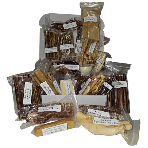 Ultimate Chomper Treat Box Variety Hard Dog Chews - 90 Unique Chews in One Box - Pig Ear, Trachea, Backstrap Tendons & More - Amazing Value US