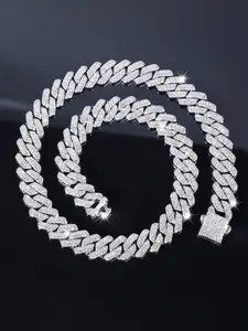 1 Piece Silvery Tone Zinc Alloy Iced-Out Cuban Link Jewelry Necklace,Rapper's Bracelet, Bold Hip-Hop Style, Perfect for Streetwear, Concerts, Parties & Gifting