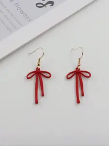 New Simple Bow Ribbon Ear Hook Earrings, Luxurious High-End Design, Perfect for Christmas Festivals, Casual Style, Party Suitable, All Seasons