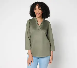 Belle Boho by Kim Gravel PerSuede Me Ruffle Collar V Neck Top