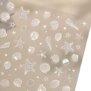 Ocean Style Shell Nail Art Stickers, Fingertips Lightly Blooming Seaside Romantic Poem Design, Perfect for Beach-Inspired Nails, Unique and Beautiful Nail Decoration