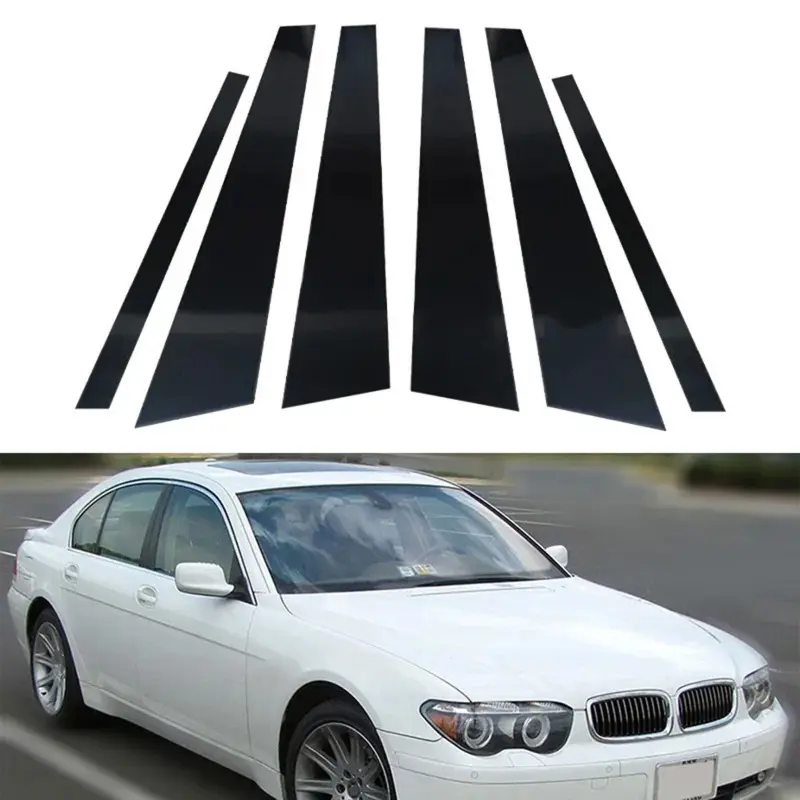 For BMW 7 Series E65 E66 2001-2008, 6pcs Door Trim Pillar Posts Glossy Black Window Decorative Cover