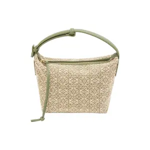Loewe Cubi Anagram Canvas and Leather Tote Bag for Women, Minimalist Green