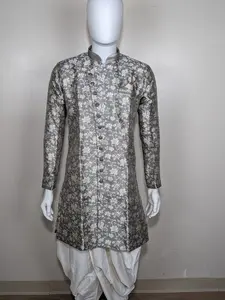Men's sherwani with flower brocade set - Gray