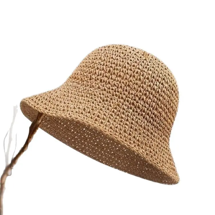 Women's Breathable Crochet Straw Bucket Hat - Foldable Open-Weave Wide-Brimmed Crochet Woven Loose Knit Solar Protection Sun Hat for Beach Vacation, Crochet Woven Hats, Loose Knit Hats